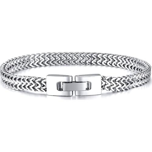 Stylish Mens Stainless Steel 6.5MM Two-strand Wheat Chain Bracelets Punk Biker Male Bracelet 8.26"