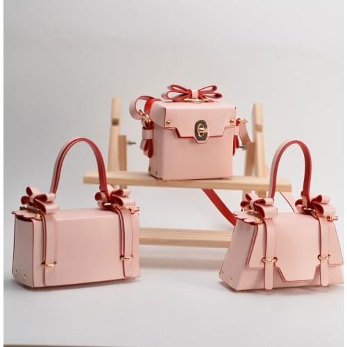 3 Style Pink Bow PU Leather Handbag Women Solid Color Casual Shoulder Bags Fashion Office Ladies Girls Crossbody Messenger Bag