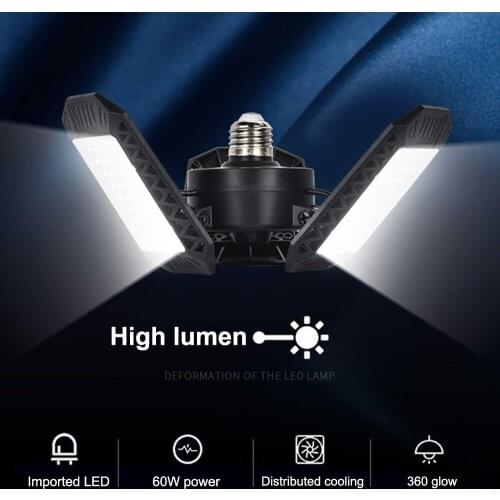 Led Garage Light Trefoil Light 60W Heat Collection Emission Gymnasium Multiple Application 144 Beads High Lumen Deformation Lamp