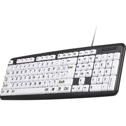 USB Wired Keyboards for Old Men with Large White Keys Black Letters for Low Vision Users