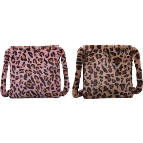 Womens Soft Leopard Print Cross Body Bag Fuzzy Shoulder Bag Clutch Purse Casual Autumn And Winter Messenger Shopping Bag