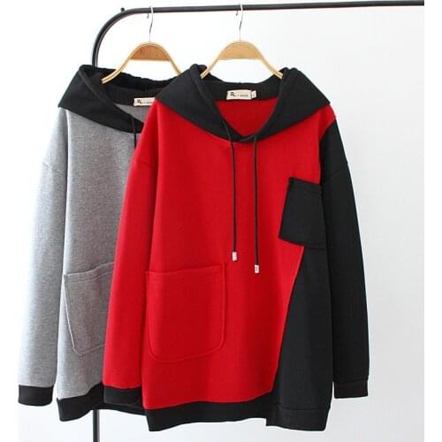 New Plus size 4XL Hooded Sweatshirts Women Autumn Winter Fleece Thicken Splice Tracksuits Pullover Female Casual Sportswear G744