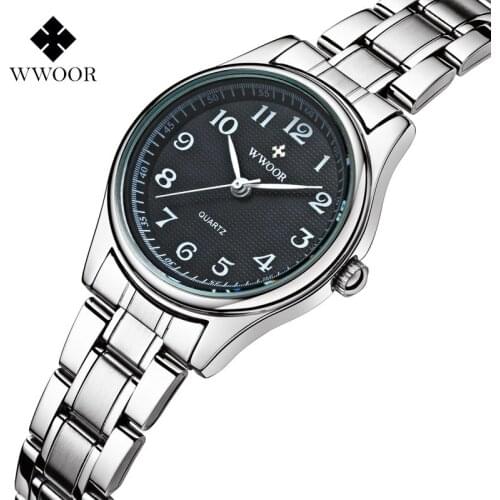 Top Brand WWOOR Women Watches Stainless Steel Band Analog Display Quartz Wrist watch Ladies Luxury Couple Watch Relogio Feminino