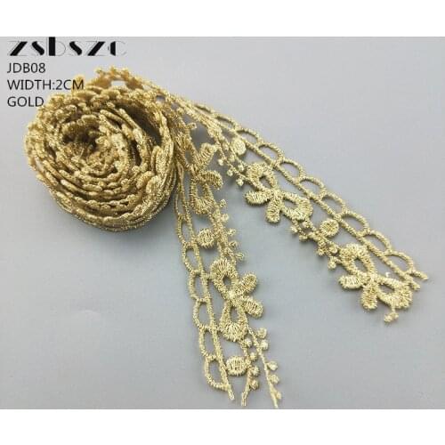 2CM Width 10Yards Hot Sale Gold/BLACK/WHITE Bowknot Lace Trim Embroidery Glitter Dress DIY Lace Necklace Accessories