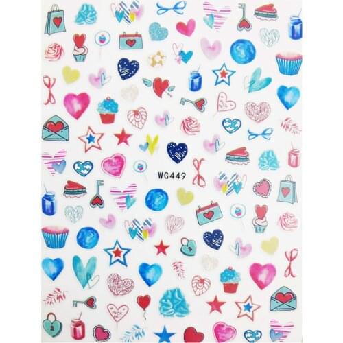 3D Nail stickers Colorful Sweet Love Heart Stars Sliders for Nails Art Decoraciones Foil Design All for Manicure Accessories
