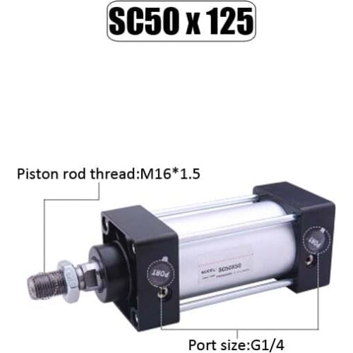 Bore 50MM Stroke 125mm Pneumatic Standard Air Cylinder Pistons Single Rod Double Acting SC Cylinders