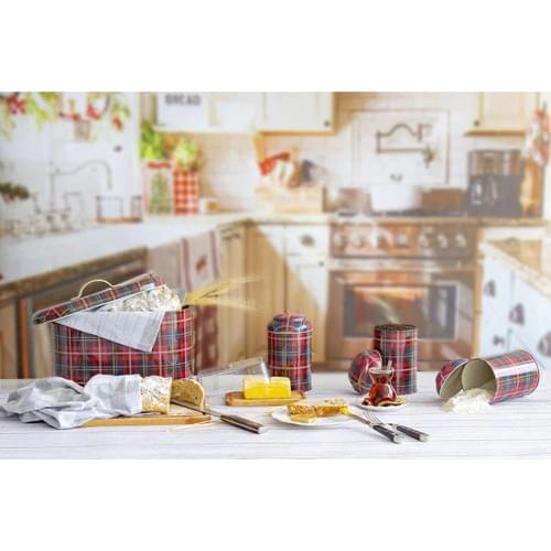 House Oval Bread Box 4'lü Set-Plaid