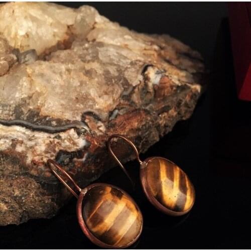 Dr Stone Natural Stone Women 'S Tiger 'S Eye Stone Bronze Plated Earrings XKRB74 373144787