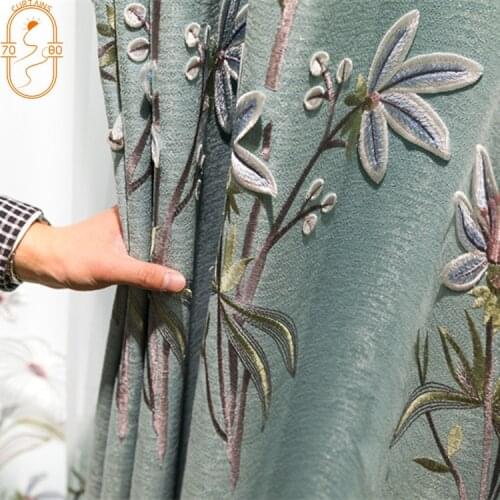 European Style 2021 New Shading Embossed Embroidered Curtains for Bedroom Living Room American High-end Atmospheric Embroidery