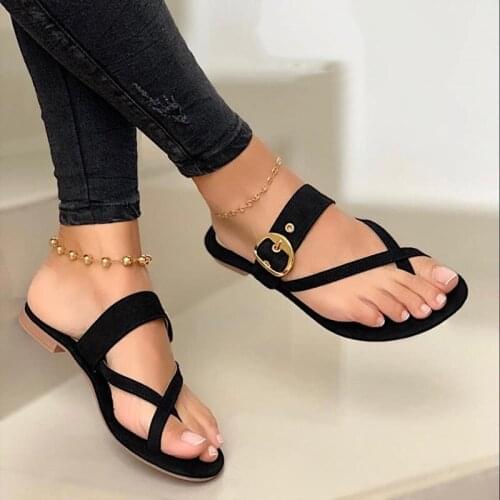 Buckle Summer Women Slippers Fashion Flip Flops Casual Flats Plus Size Beach Shoes 2021 Slipper Women