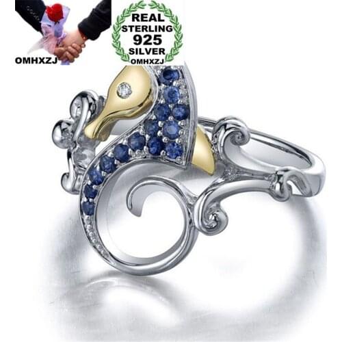 OMHXZJ Wholesale European Fashion Woman Man Party Wedding Gift Silver Sea Horse Gold AAA Zircon 925 Sterling Silver Ring RR67