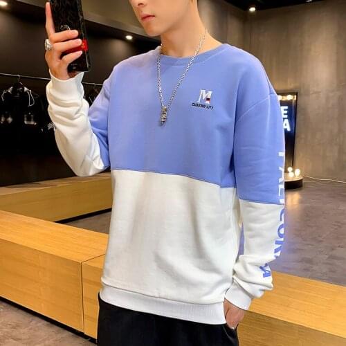2020 spring and autumn mens sweatershirt Korea fashion casual color matching long-sleeved round neck sweatshirt hoodie pullover