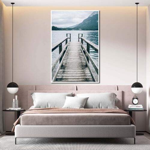 Wooden Bridges Lakes Mountain Tree Natural Landscapes Canvas Paintings for Living Room Nordic Posters and Prints Wall Art Decor
