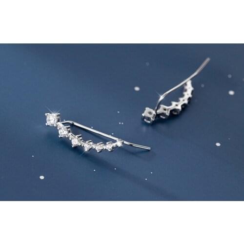 Real 925 Sterling Silver Zircon Star Stud Earrings For Fashion Women Party Fine Jewelry Bohemian Minimalist Accessories