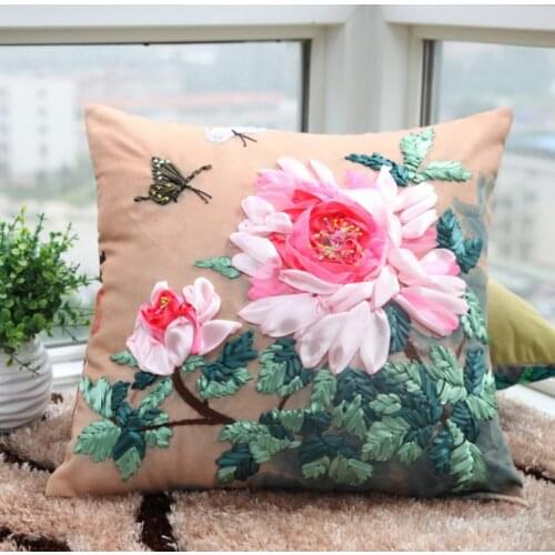 New DIY stereo cross stitch ribbon embroidery pillow cover living room cushion cover.45*45 size Shangxin promotion special price