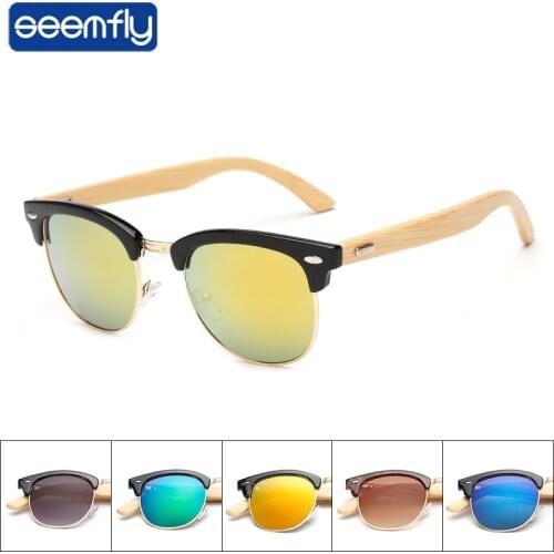 Seemfly Half Frame Wooden Sunglasses Men Women Square Vintage Sun Glasses Flat Mirror Clear Lens Eyeglasses Frame For Male UV400