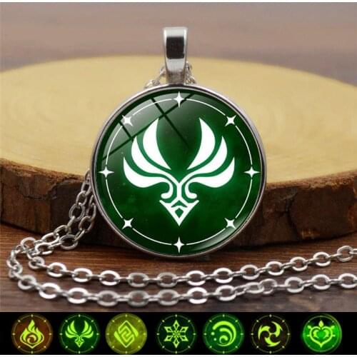 Genshin Impact Luminous Crystal Necklace Men Game Eye of God Element Round Glass Cabochon Pendant Chain Necklaces for Women 2021