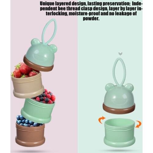 3 layers Bear Style Portable Baby Food Storage Box Essential Cereal Milk Powder Boxes Cartoon Toddle Snacks Container
