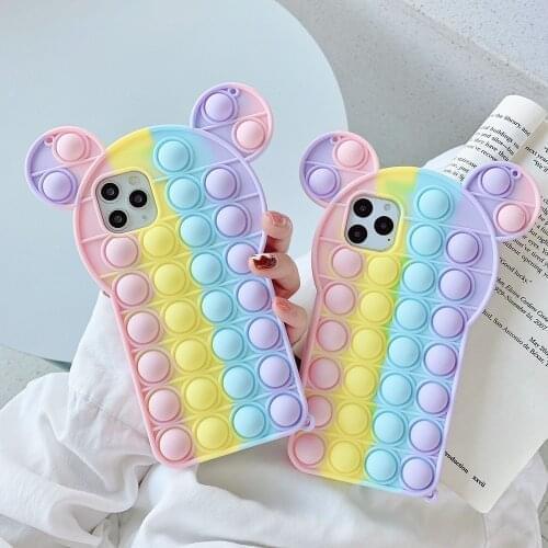 For iPhone 12 Mini 11 Pro X XS Max XR 7 8 6 6S Plus SE 2020 Rainbow Beans Soft Silicone Cover Bubbles Relieve Stress Phone Cases