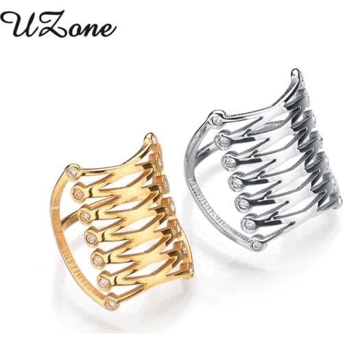 UZone Luxury Woman Maxi Ring Stainless Steel Hollow Irregular Ring New Design Crystal Finger Ring For Party