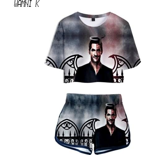 Classic Lucifer Season 5 Dew navel Sport Girls Short Sleeve tracksuit Cool Girls Sexy Two Pieces sets 3D T-shirts shorts Pants