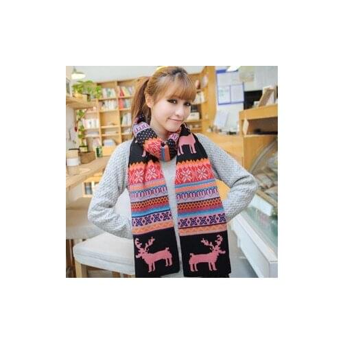 Soft winter scarf deer knitted scarf christmas present for boys and girls warm unisex scarves gifts for man women