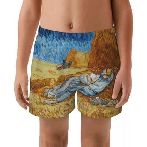 Van Gogh Shorts boy Quick Dry Swimwear Swimsuits Swim Boxer Trunks Surf Board Shorts With belt Summer Beach Shorts