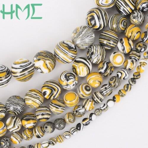 Synthetic Yellow Malachite Stone Beads Diameters 4 6 8 10 12mm Hole Size 1mm 32-95pcs/bag for DIY Bracelet Necklace Making