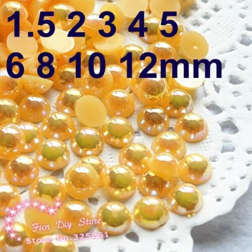 Resin AB orange flatback round pearl 1.5-12mm 10000-200pcs/lot flat back half pearl