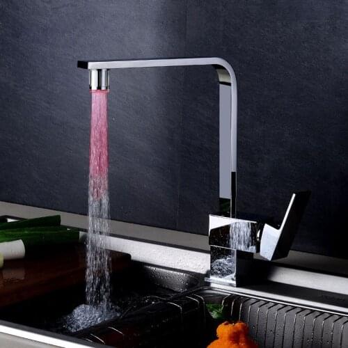 Led Kitchen Faucets Brass Chrome Brushed Deck Kitchen Sinks Faucet High Arch 360 Degree Rotating Swivel Cold Hot Mixer Water Tap