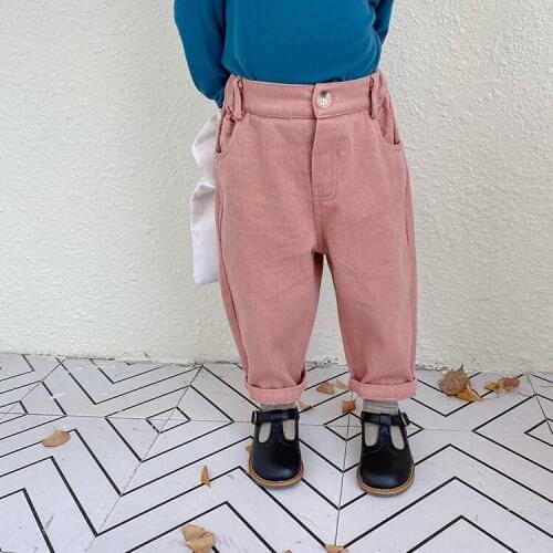 Spring Autumn 2020 girls casual 3 colors woven pants Boys all-match solid color trousers