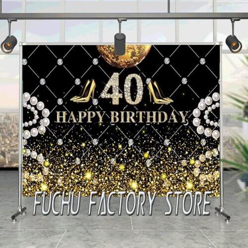 Adults Birthday Party Backdrop 40 Years Old Woman Man 40th Birthday Photography Background Black Photo Studio Props Vinyl