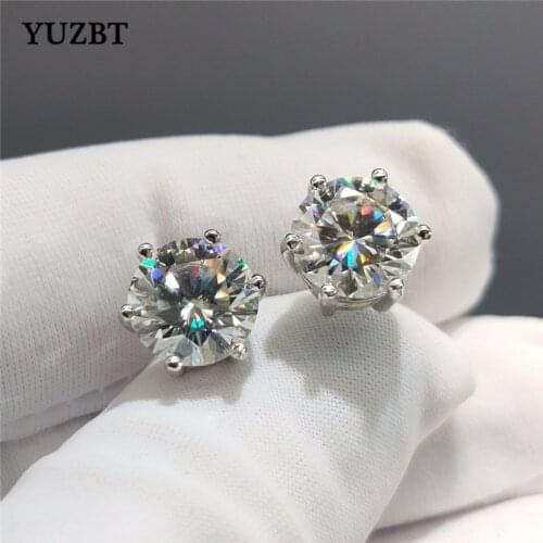 YUZBT Women 925 Silver Excellent Cut Total 4 ct Round Gemstone Diamond Test Past D Color Moissanite Stud Earrings Wedding Gift