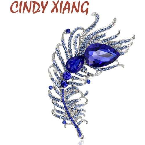 CINDY XIANG Big Crystal Feather Style Brooches for Women Large Statement Pins High Quality Party Accessories Suit Accessories