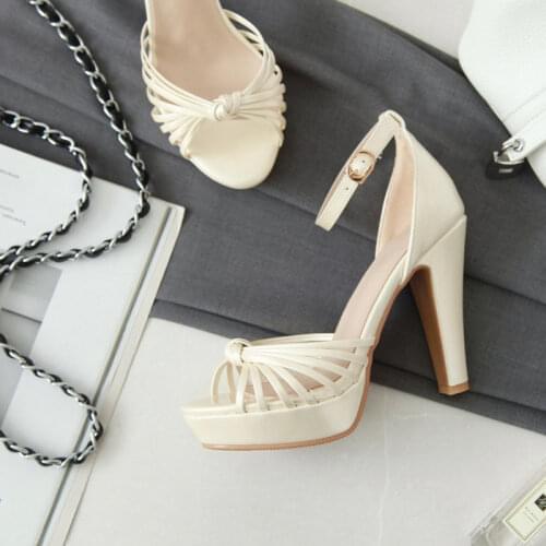 Ochanmeb 2021 Summer Sexy High Heels Summer Sandals Women Large Size 43 Buckled Strap Platform Pink Beige Silver Sandals Shoes