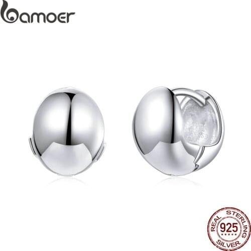 Bamoer 10mm Simple Buckle Earrings 925 Sterling Silver Romantic Mirror Polishing Earrings Gift for Women Fine Jewelry SCE1119