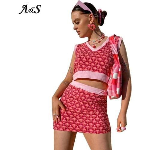 Anbenser Women Fashion Beach Style Set Sexy Women Slim Sleeveless Print Tacksuit Sexy Two Pieces O-Neck Skinny Playsuit