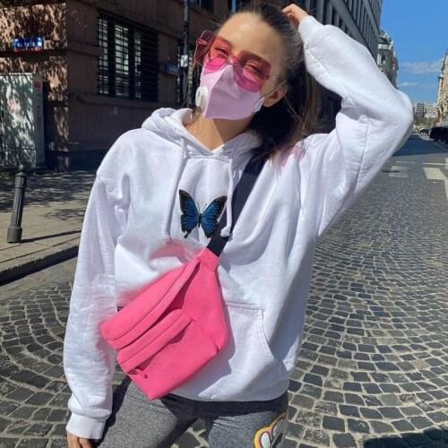 Autumn Fashion Clothes Women Hooded Long Sleeve Pullover Top Designer Butterfly Embroidery Loose Pocket Cotton Blend Sweatshirts