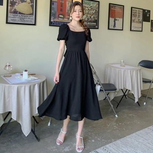 Women Long Black Backless Dress Summer 2021 Elegant Retro Casual Party Night Vacation Runway Vestidos Korean New