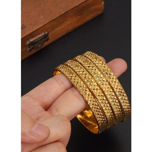 24kGold Bangle for Women Gold Dubai Bride Wedding Ethiopian Bracelet Africa Bangle Arab Jewelry Gold men Charm Bracelet