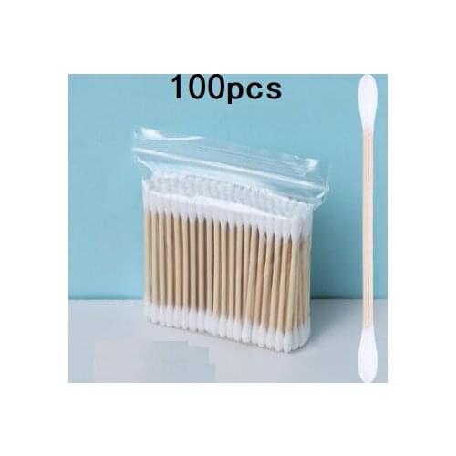 100PCS double cotton swab wooden stick sanitary cotton swab beauty stick makeup pull ear tip thin head spiral