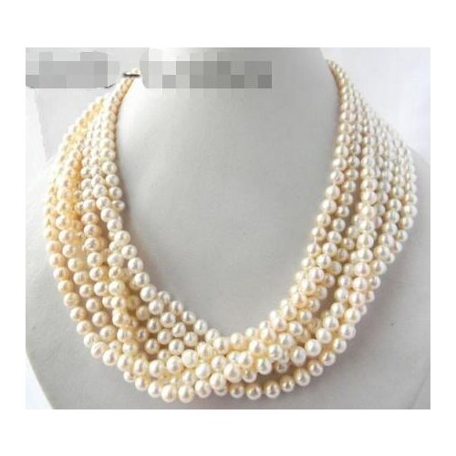 18'' 7Strands 6mm White Round Freshwater Pearl Necklace