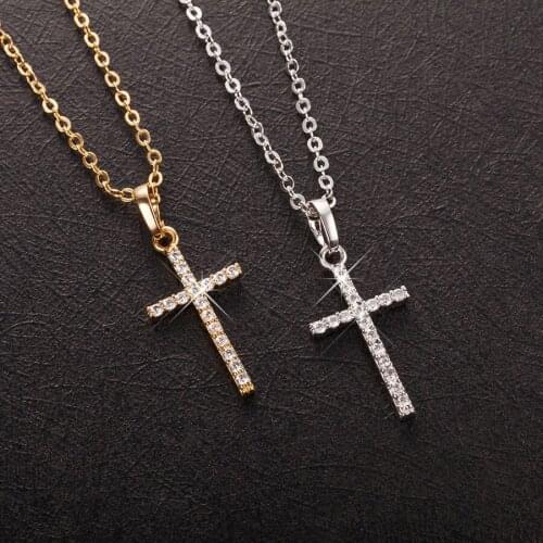 2021 Korean Fashion Hip Hop Jewelry New Gold Silver Chain Crystal Rhinestone Cross Pendant Necklaces For Women Men Gifts