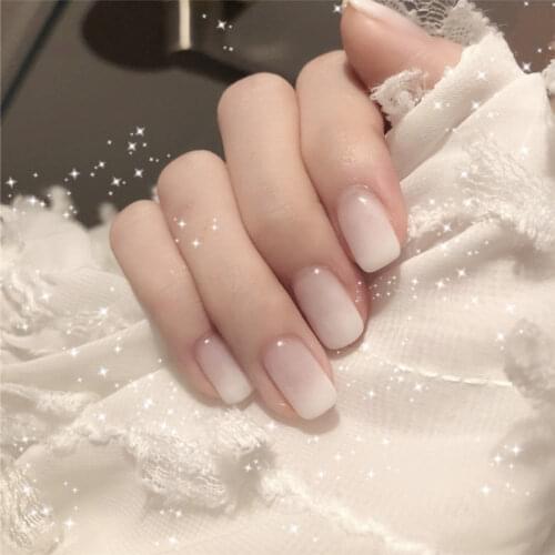 24PCS Natural French Short False Nails Long Fake Nails Acrylic Classical Full Cover Artificial Nails Tips Nail Art Faux Ongles