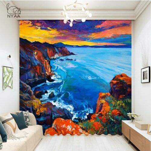 3D Curtain Seascape Scenery Courtains Kitchen Double Bedroom Accessories Curtain Drapes Photo Curtains New Year Micro Shading
