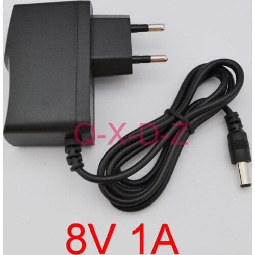 50PCS High quality 8V 1A AC 100V-240V Converter Switching power adapter DC 1000mA Supply EU Plug DC 5.5mm x2.1mm-2.5mm