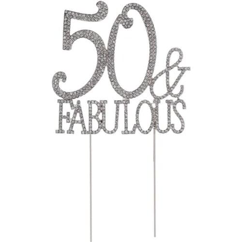 50 Fabulous Cake Topper for 50th Birthday Party or Anniversary Crystal Rhinestones Decorative Cake Topper for Party Supplies