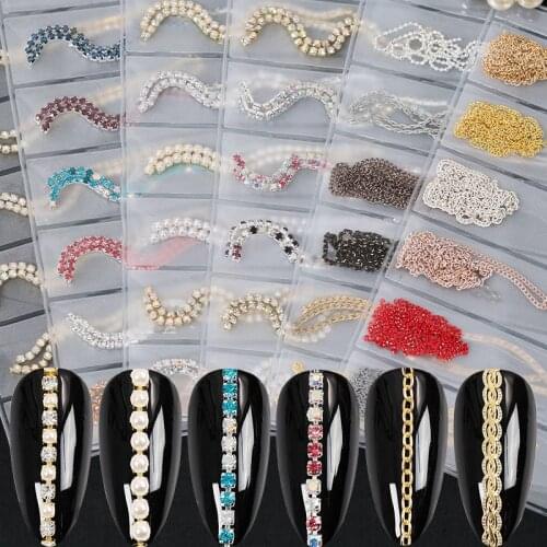 6 Grids/Pack Metal Jewel Claw Chain Snake Bone Punk Lines Alloy Rhinestones Jewelry Nail Art Decoration Accessories Manicure