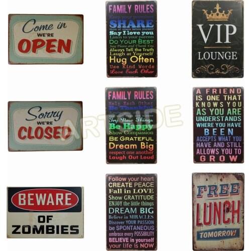 9 Pieces Tin Signs - VIP Lounge Vintage Style Metal Signs As Wall Decor, Decorative Coffee Bar Sign