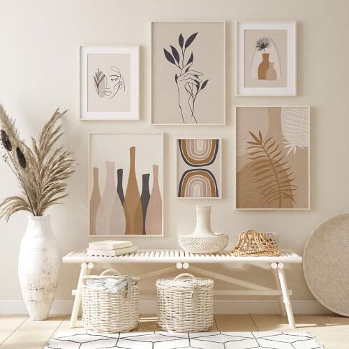 Boho Aabstract Poster Rainbow Canvas Painting Minimalist Neutral Art Print Modern Botanical Wall Picture Living Room Home Decor